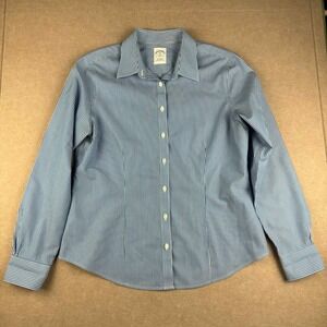 Brooks Brothers 1818 Shirt Women 10P Blue White Stripe Petite‎ Fitted Cotton